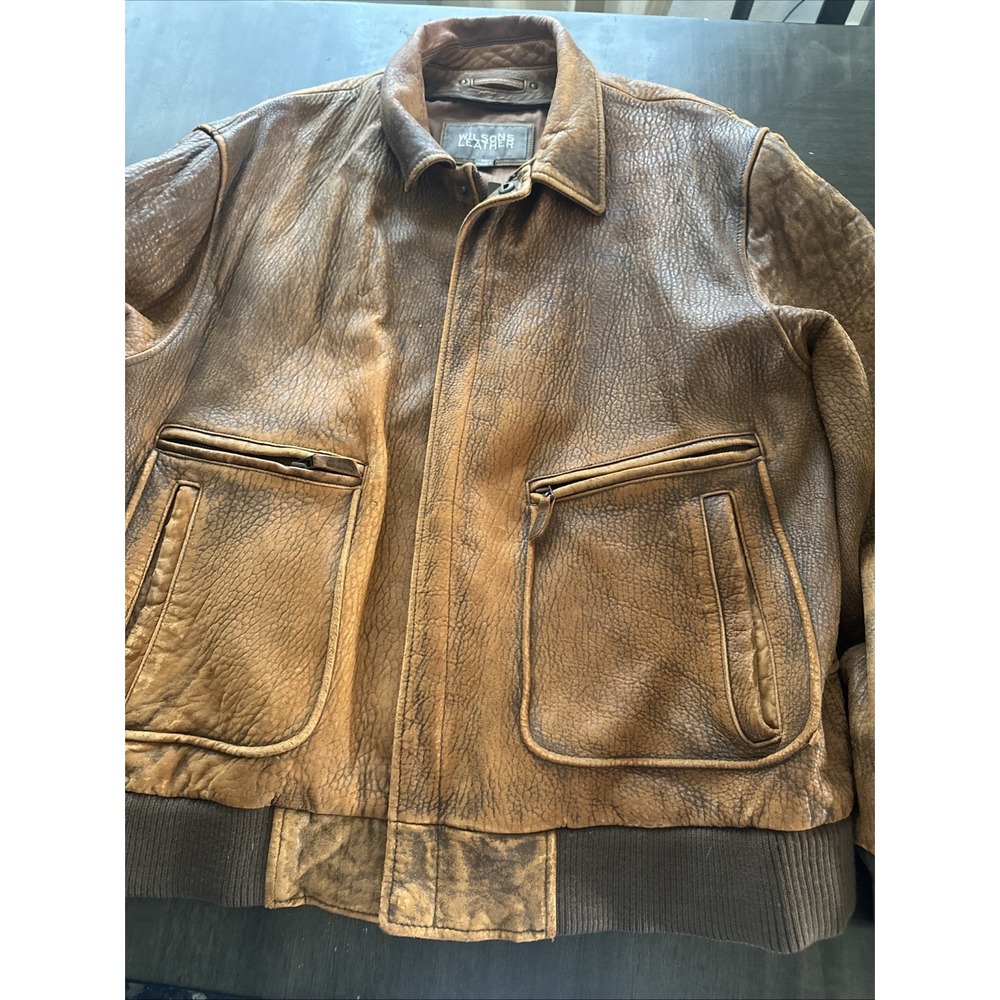 VTG Wilsons Men's Leather Jacket Size XL Brown Distressed Motorcycle Jacket - Picture 3 of 10